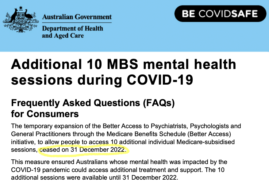 Article Extract: Additional 10 MBS mental health support sessions during COVID-19 